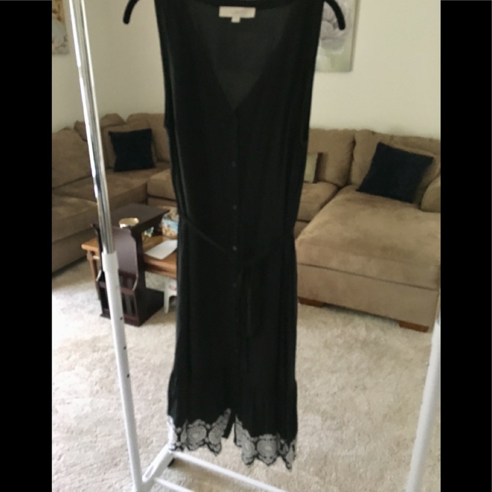 Loft button front sleeveless dress with tie belt